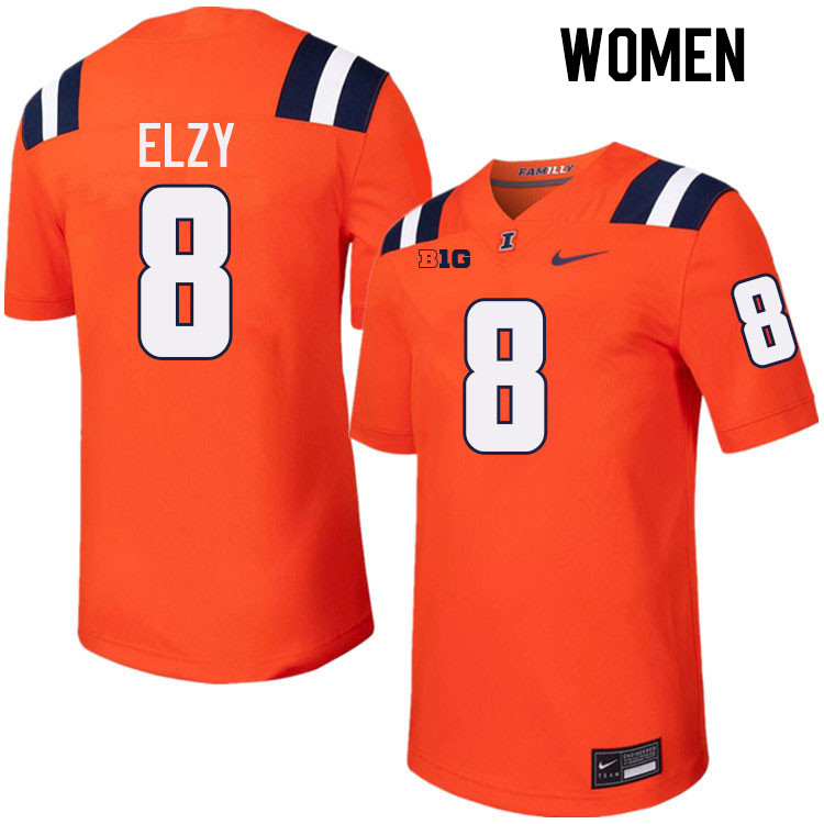 Women #8 Malik Elzy Illinois Fighting Illini College Football Jerseys Stitched-Orange